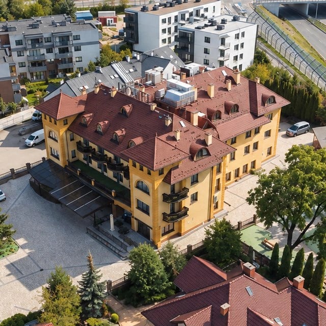 Budynek Domu Seniora Ruczaj z lotu ptaka